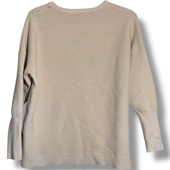 Fashion Cozy Horizontal Rib Knit Lighweight Cream Long Sleeve Crew Neck Sweater - Picture 14 of 14